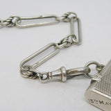 Art Deco Sterling Silver Trombone Link Watch Chain & Vesta Case Antique