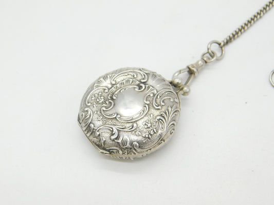 Art Deco Sterling Silver Ladies Chatelaine with Compact & Purse c1920 Antique