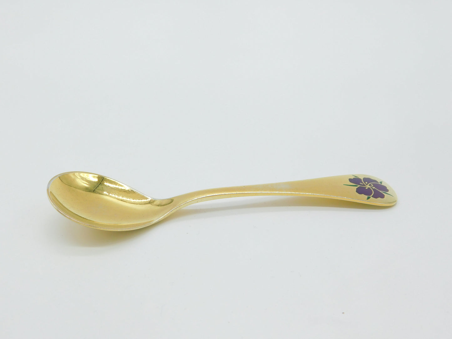 Georg Jensen Sterling Silver Gilt Enamel Rose Large Caddy Spoon Vintage 1974