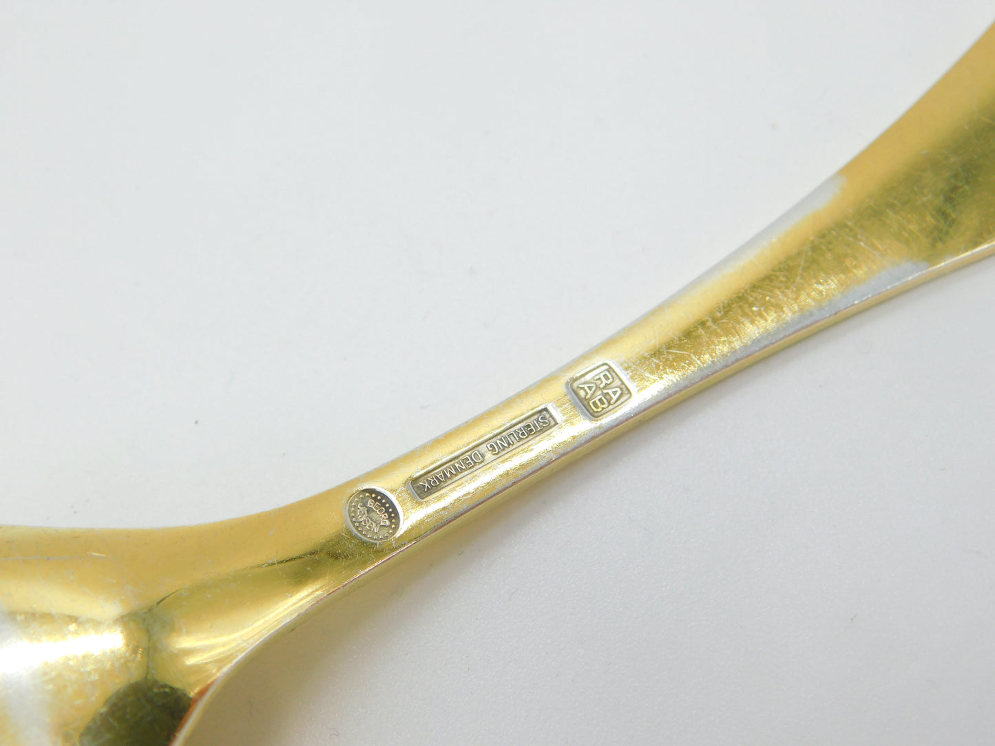 Georg Jensen Sterling Silver Gilt Enamel Rose Large Caddy Spoon Vintage 1974