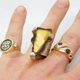 Large Sterling Silver & Baltic Amber Specimen Set Statement Ring Vintage c1980