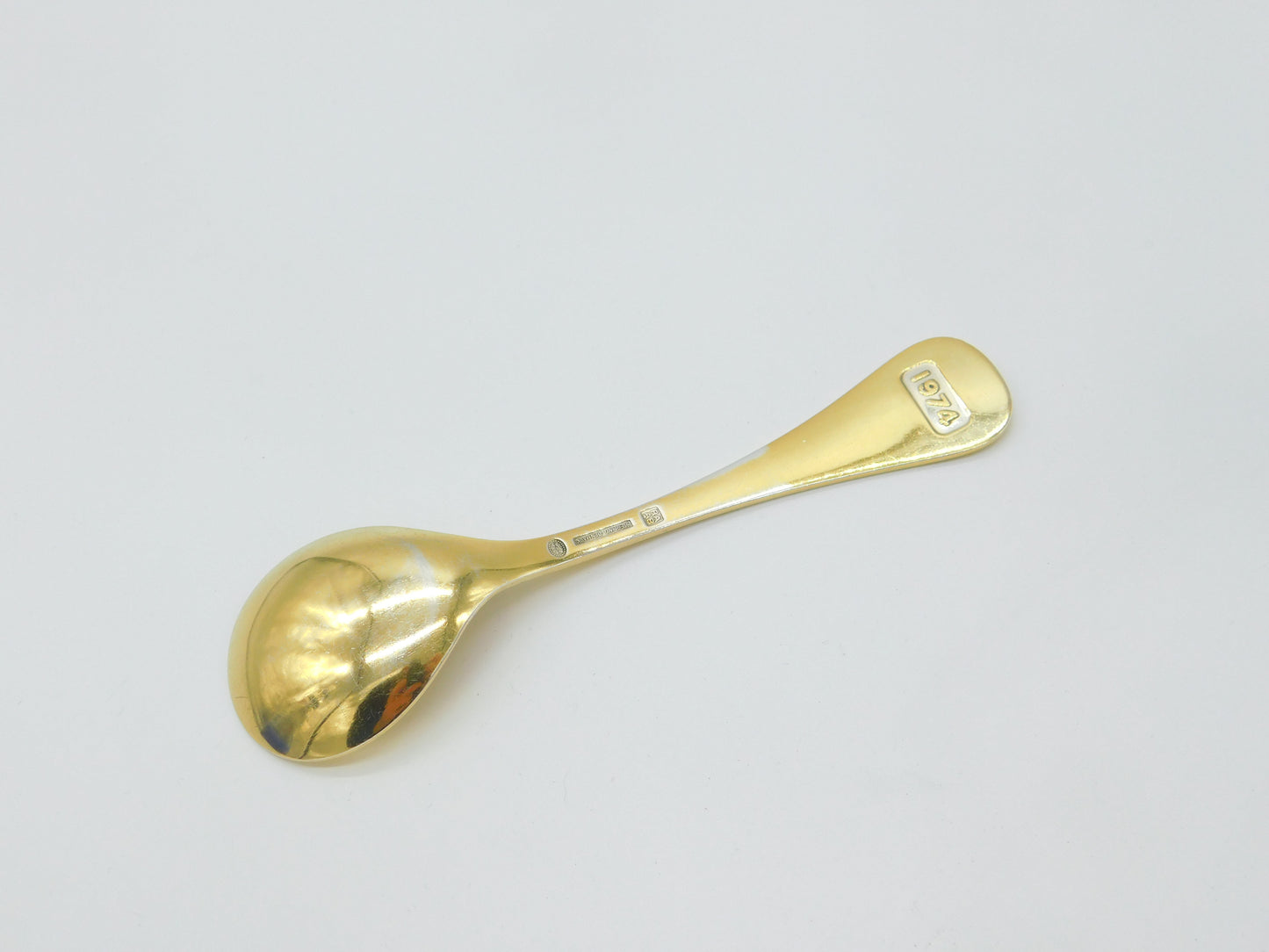 Georg Jensen Sterling Silver Gilt Enamel Rose Large Caddy Spoon Vintage 1974