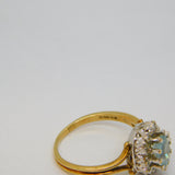 9ct Yellow Gold, Aquamarine & Diamond Floral Cluster Ring Vintage 1988 London
