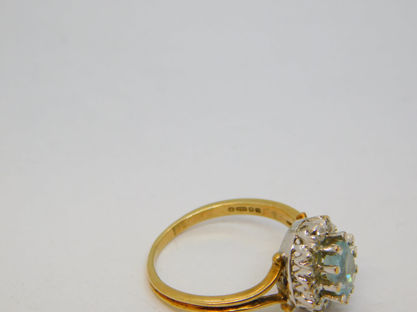 9ct Yellow Gold, Aquamarine & Diamond Floral Cluster Ring Vintage 1988 London