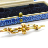 Edwardian 9ct Yellow Gold Shamrock & Floral Good Luck Brooch c1910