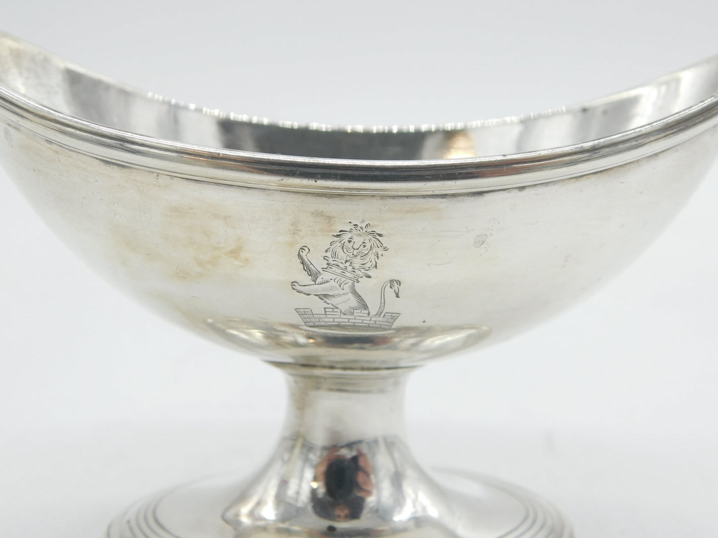 George III Sterling Silver Crested Pedestal Salt Cellar Antique 1784 London