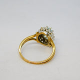 9ct Yellow Gold, Aquamarine & Diamond Floral Cluster Ring Vintage 1988 London