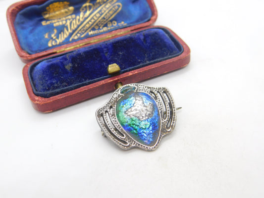 Charles Horner Art Nouveau Sterling Silver Blue Enamel Brooch AF 1909 Chester