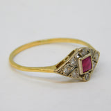 Art Deco 18ct Yellow Gold, Square-Cut Ruby & Diamond Dress Ring Antique
