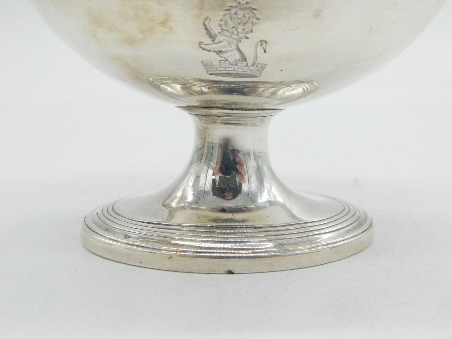 George III Sterling Silver Crested Pedestal Salt Cellar Antique 1784 London