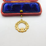 9ct Yellow Gold Irish Claddagh Sweetheart Drop Pendant Vintage c1990