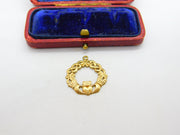 9ct Yellow Gold Irish Claddagh Sweetheart Drop Pendant Vintage c1990
