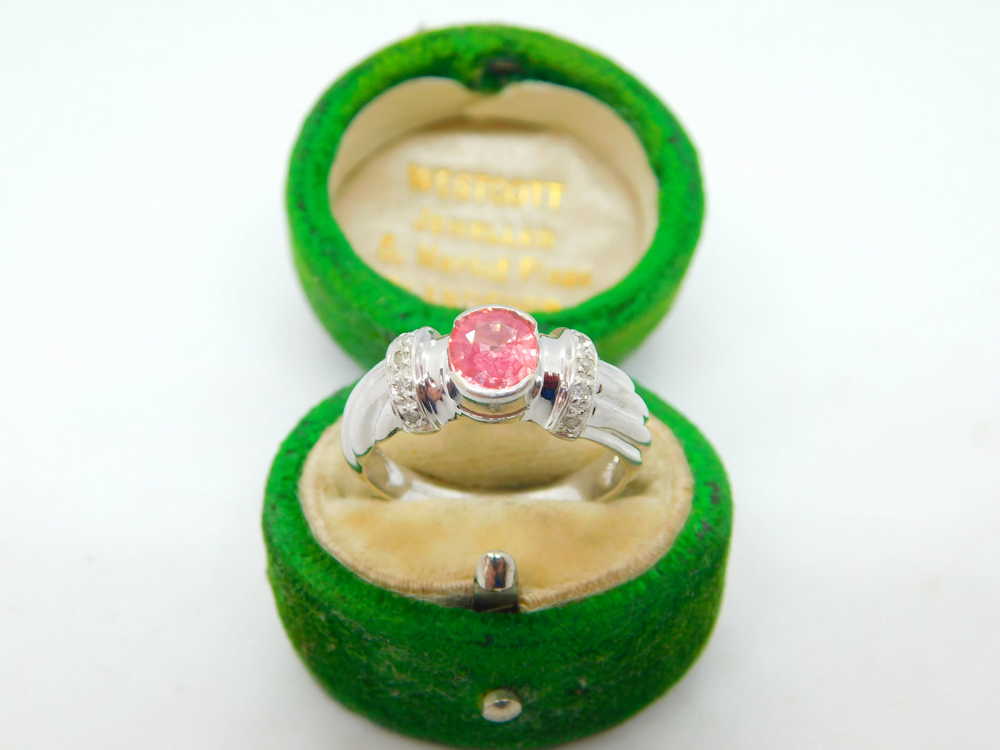 9ct White Gold, 0.75ct Ruby & Diamond Dress Ring Vintage 2007 Birmingham