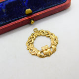 9ct Yellow Gold Irish Claddagh Sweetheart Drop Pendant Vintage c1990