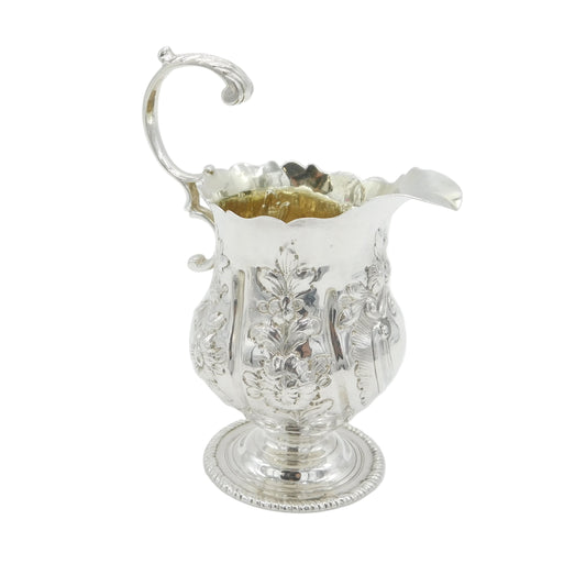 George III Sterling Silver Floral Embossed Pedestal Cream Jug Antique c1780