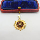 9ct Yellow Gold, Garnet & 0.1ct Diamond Paste Drop Pendant 1974 Birmingham