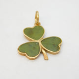 Irish Art Deco 9ct Gold & Connemara Marble Set Shamrock Pendant Antique