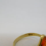9ct Yellow Gold & Cabochon Cut Baltic Amber Dress Ring Vintage London c1990