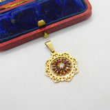 9ct Yellow Gold, Garnet & 0.1ct Diamond Paste Drop Pendant 1974 Birmingham