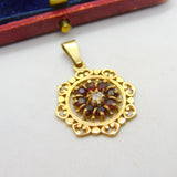 9ct Yellow Gold, Garnet & 0.1ct Diamond Paste Drop Pendant 1974 Birmingham