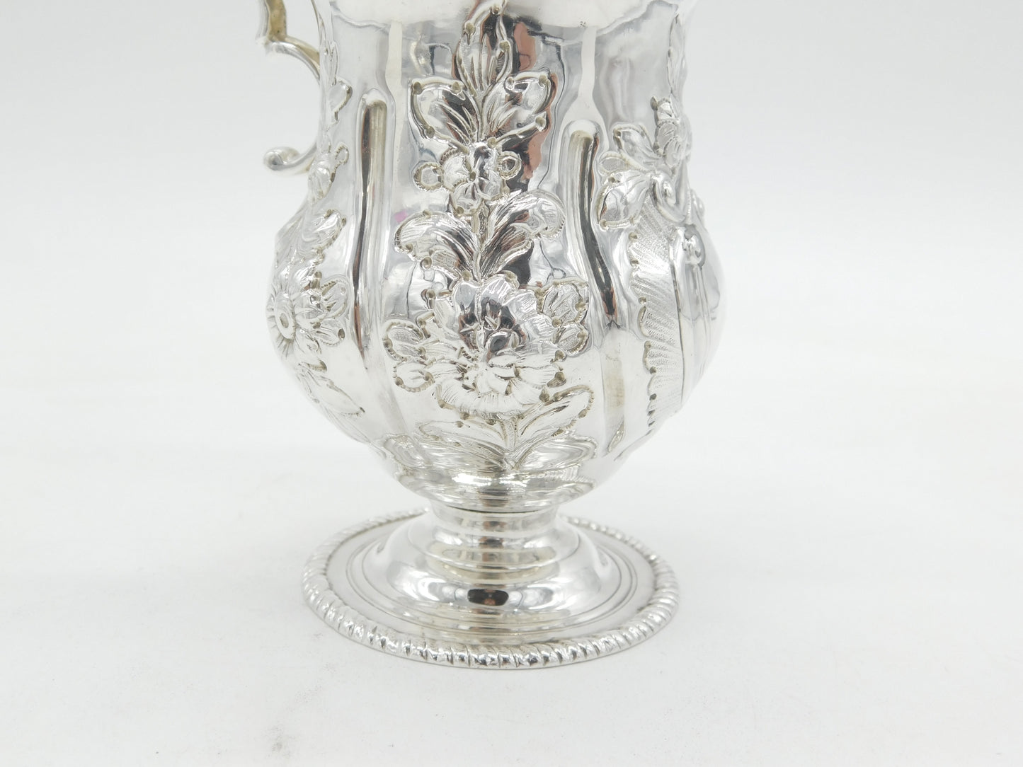 George III Sterling Silver Floral Embossed Pedestal Cream Jug Antique c1780