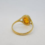 9ct Yellow Gold & Cabochon Cut Baltic Amber Dress Ring Vintage London c1990