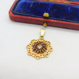 9ct Yellow Gold, Garnet & 0.1ct Diamond Paste Drop Pendant 1974 Birmingham