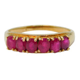 10ct Yellow Gold & Six-Stone Natural Ruby Dress Ring Vintage c1970