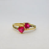 10ct Yellow Gold, Heart Cut Ruby & Diamond Crossover Ring Vintage c2000