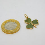 Irish Art Deco 9ct Gold & Connemara Marble Set Shamrock Pendant Antique