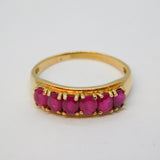 10ct Yellow Gold & Six-Stone Natural Ruby Dress Ring Vintage c1970