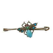 Edwardian Sterling Silver, Turquoise & Garnet Insect Bug Brooch Antique