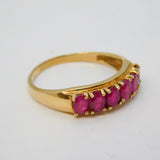 10ct Yellow Gold & Six-Stone Natural Ruby Dress Ring Vintage c1970