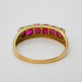 10ct Yellow Gold & Six-Stone Natural Ruby Dress Ring Vintage c1970