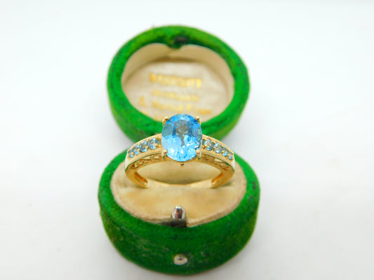 9ct Yellow Gold & Blue Topaz Dress Ring Vintage 2007 Birmingham