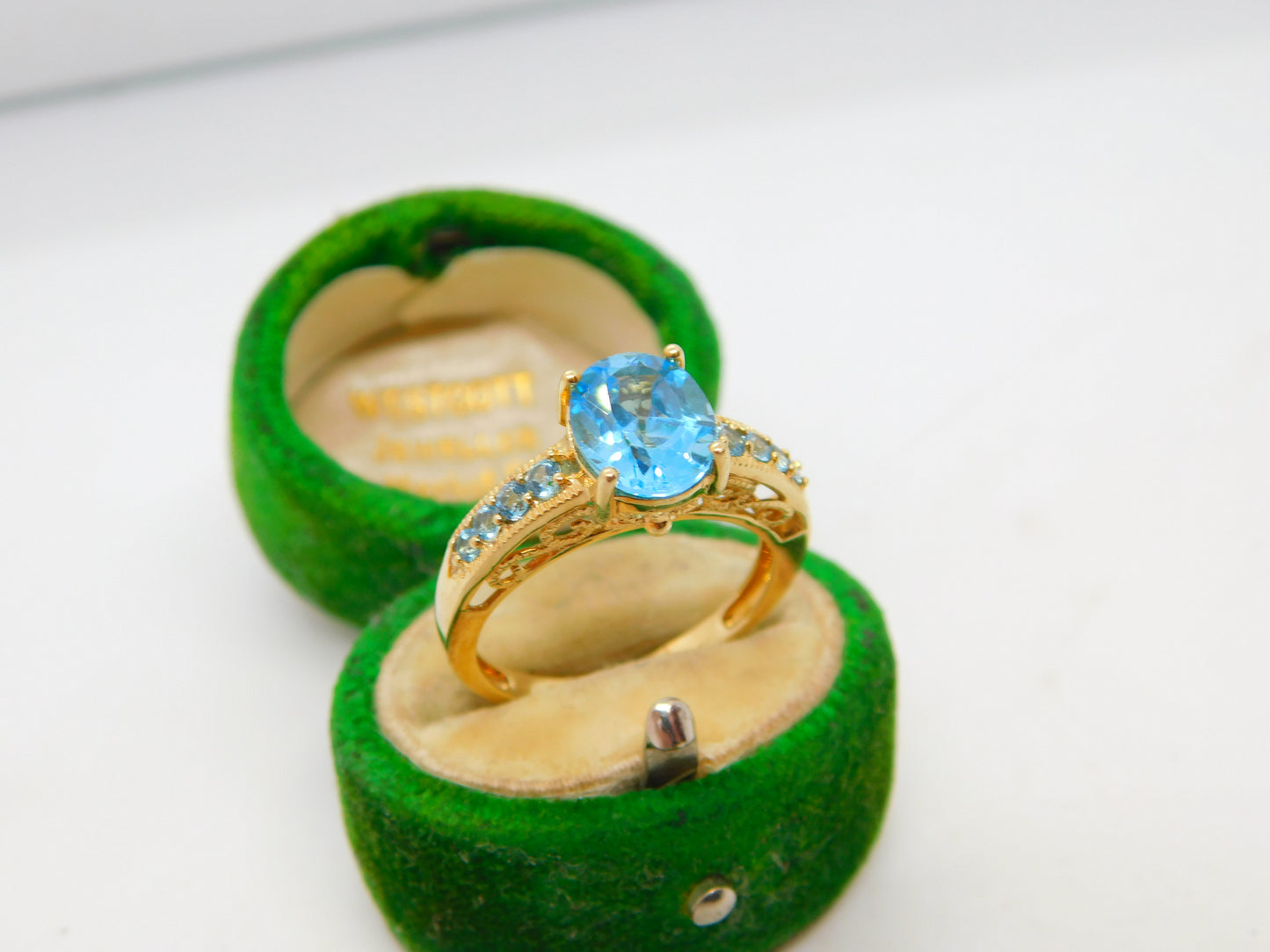 9ct Yellow Gold & Blue Topaz Dress Ring Vintage 2007 Birmingham