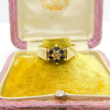 9ct Yellow Gold, Sapphire & Diamond Floral Cluster Ring 1978 London Vintage