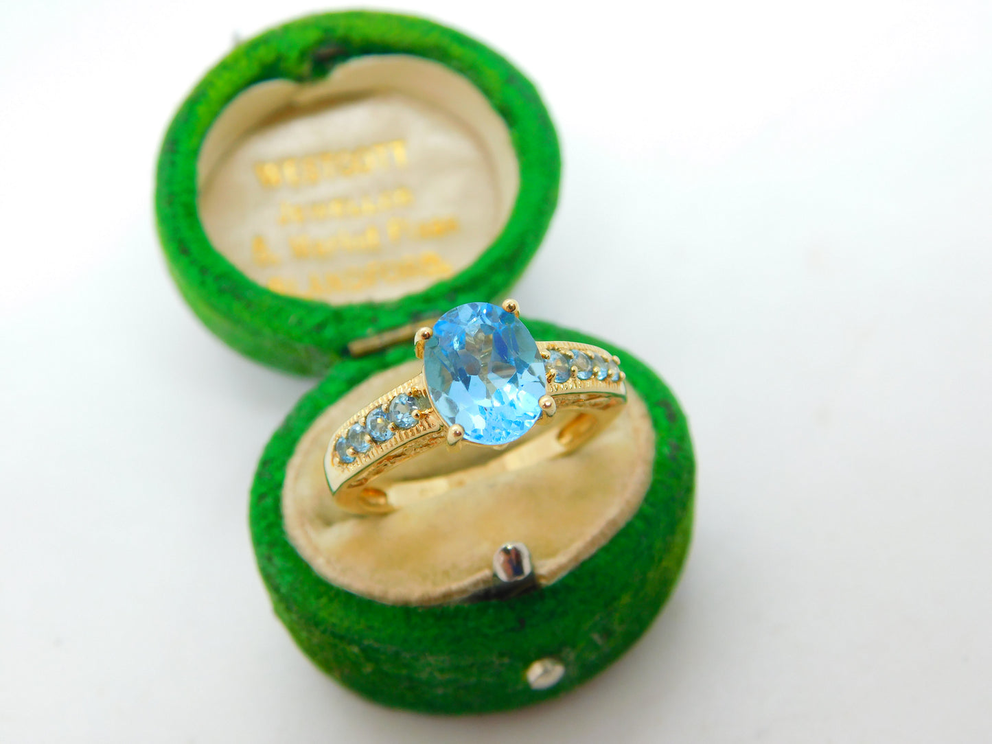 9ct Yellow Gold & Blue Topaz Dress Ring Vintage 2007 Birmingham