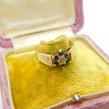 9ct Yellow Gold, Sapphire & Diamond Floral Cluster Ring 1978 London Vintage