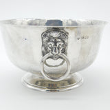 Planished Sterling Silver Lion Mask Handle Centrepiece Rose Bowl Antique 1923