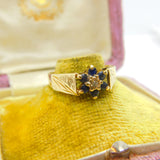 9ct Yellow Gold, Sapphire & Diamond Floral Cluster Ring 1978 London Vintage