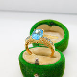9ct Yellow Gold & Blue Topaz Dress Ring Vintage 2007 Birmingham