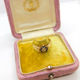 9ct Yellow Gold, Sapphire & Diamond Floral Cluster Ring 1978 London Vintage