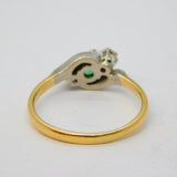 18ct Gold, Square-Cut Emerald & Diamond Crossover Ring Antique Art Deco