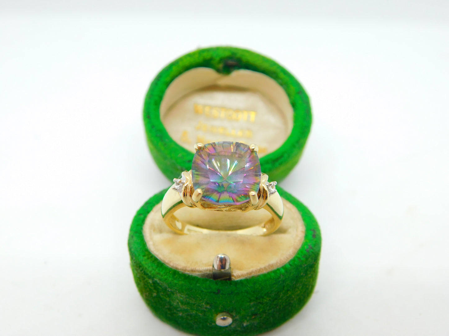 9ct Yellow Gold & Iridescent Glass Dress Ring Vintage 2015 Birmingham