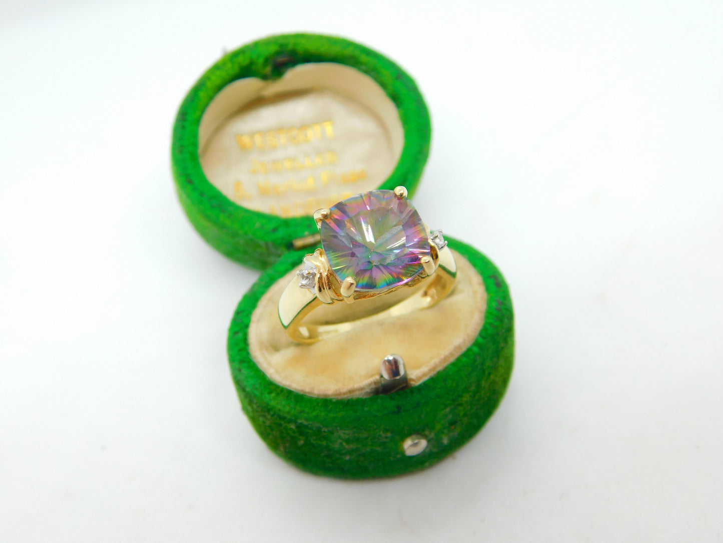 9ct Yellow Gold & Iridescent Glass Dress Ring Vintage 2015 Birmingham