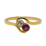 Victorian 18ct Yellow Gold, Diamond & Ruby 'Toi Et Moi' Engagement Ring Antique