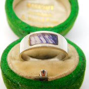 Sterling Silver & Derbyshire Blue John Set Dress Ring Vintage c1970