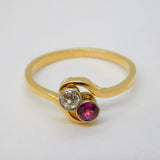 Victorian 18ct Yellow Gold, Diamond & Ruby 'Toi Et Moi' Engagement Ring Antique