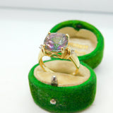 9ct Yellow Gold & Iridescent Glass Dress Ring Vintage 2015 Birmingham